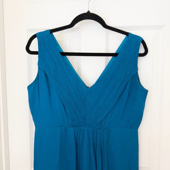 Women J.Crew V Neck Silk Cocktail Mini Dress Lined in Teal Size14 - Picture 2 of 10
